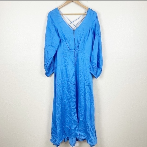Free People Later Days Button Front V-Neck Long Sleeve Midi Dress Size 8 Women - Picture 1 of 13